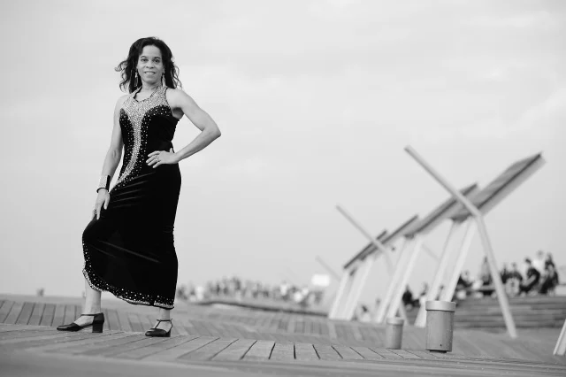 Sheryl Bridgewater on a waterfront promenade